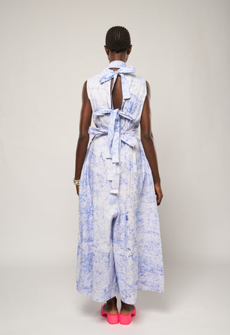 BLUE AND WHITE CRACKLE JUMPSUIT WITH BIB