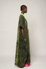 LEMON AND BLACK MULTIPRINT AGBADA WITH ASO OKE NECK