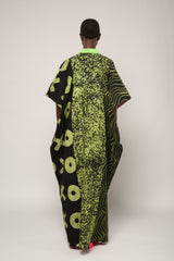 LEMON AND BLACK MULTIPRINT AGBADA WITH ASO OKE NECK