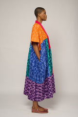 TRIBAL MULTICOLOUR MIDI AGBADA WITH ASO OKE NECK