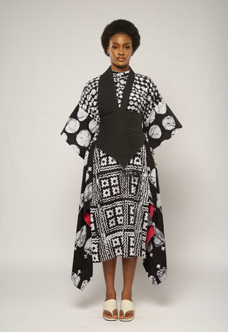 DARK MULTICOLOURED MIDI AGBADA WITH MUSTARD ASOOKE