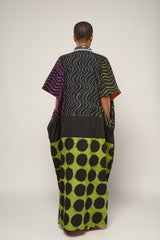 DARK MULTI COLOR AGBADA WITH LEMON AND BLACK BOTTOM AND BAULE KITA NECK