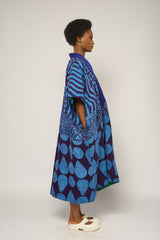 TEAL AND DARK BLUE  MIDI AGBADA WITH ASO OKE NECK