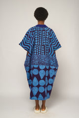 TEAL AND DARK BLUE  MIDI AGBADA WITH ASO OKE NECK