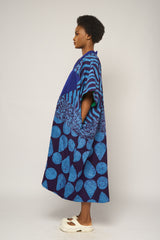 TEAL AND DARK BLUE  MIDI AGBADA WITH ASO OKE NECK