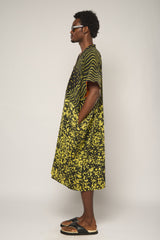 YELLOW AND BLACK MULTI PRINT MIDI AGBADA