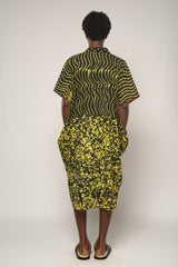 YELLOW AND BLACK MULTI PRINT MIDI AGBADA