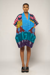 DARK MULTICOLOURED MINI AGBADA WITH ASO OKE NECK