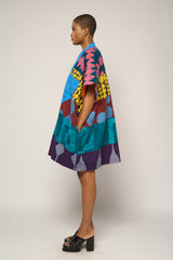 DARK MULTICOLOURED MINI AGBADA WITH ASO OKE NECK