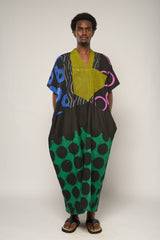 DARK MULTICOLOR AGBADA WITH GREEN AND BLACK BOTTOM AND OLIVE ASOOKE