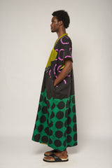 DARK MULTICOLOR AGBADA WITH GREEN AND BLACK BOTTOM AND OLIVE ASOOKE