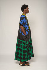 DARK MULTICOLOR AGBADA WITH GREEN AND BLACK BOTTOM AND OLIVE ASOOKE