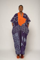 GREY AND PURPLE AGBADA WITH ORANGE ASO OKE