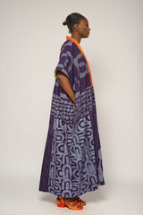 GREY AND PURPLE AGBADA WITH ORANGE ASO OKE