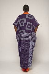 GREY AND PURPLE AGBADA WITH ORANGE ASO OKE