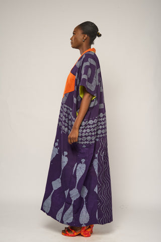 GREY AND PURPLE AGBADA WITH ORANGE ASO OKE