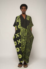 LEMON AND BLACK MULTIPRINT AGBADA WITH ASO OKE NECK