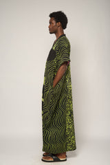 LEMON AND BLACK MULTIPRINT AGBADA WITH ASO OKE NECK