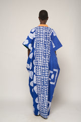 BLUE AND WHITE MULTIPRINT AGBADA WITH PEACH ASOOKE