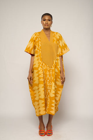 BRIGHT MULTICOLOURED MIDI AGBADA WITH BLUE AND WHITE BOTTOM