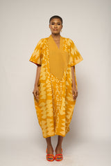 GOLDEN YELLOW MIDI AGBADA WITH MUSTARD ASO OKE