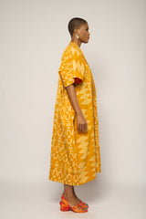 GOLDEN YELLOW MIDI AGBADA WITH MUSTARD ASO OKE