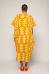 GOLDEN YELLOW MIDI AGBADA WITH MUSTARD ASO OKE