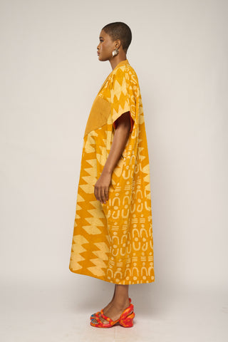 GOLDEN YELLOW MIDI AGBADA WITH MUSTARD ASO OKE