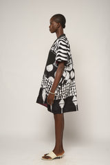 BLACK MULTIPRINT MINI AGBADA WITH BLACK ASO OKE