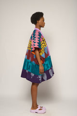 DARK MULTICOLOURED MINI AGBADA WITH ASO OKE NECK