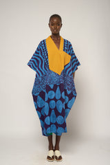 TEAL AND PURPLE MIDI AGBADA WITH MUSTARD ASO OKE