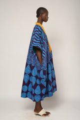 TEAL AND PURPLE MIDI AGBADA WITH MUSTARD ASO OKE