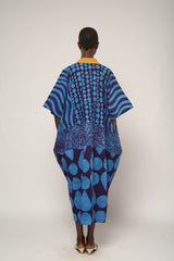 TEAL AND PURPLE MIDI AGBADA WITH MUSTARD ASO OKE