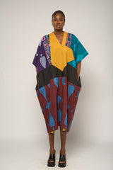 DARK MULTICOLOURED MIDI AGBADA WITH MUSTARD ASOOKE