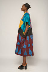 DARK MULTICOLOURED MIDI AGBADA WITH MUSTARD ASOOKE