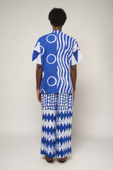 BLUE AND WHITE MULTI-PRINT CULOTTES