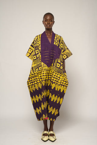 YELLOW AND PURPLE AGBADA WITH PURPLE ASO OKE