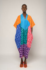 TRIBAL MULTICOLOUR MIDI AGBADA WITH ASO OKE NECK