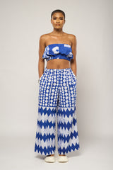 BLUE AND WHITE MULTI-PRINT CULOTTES