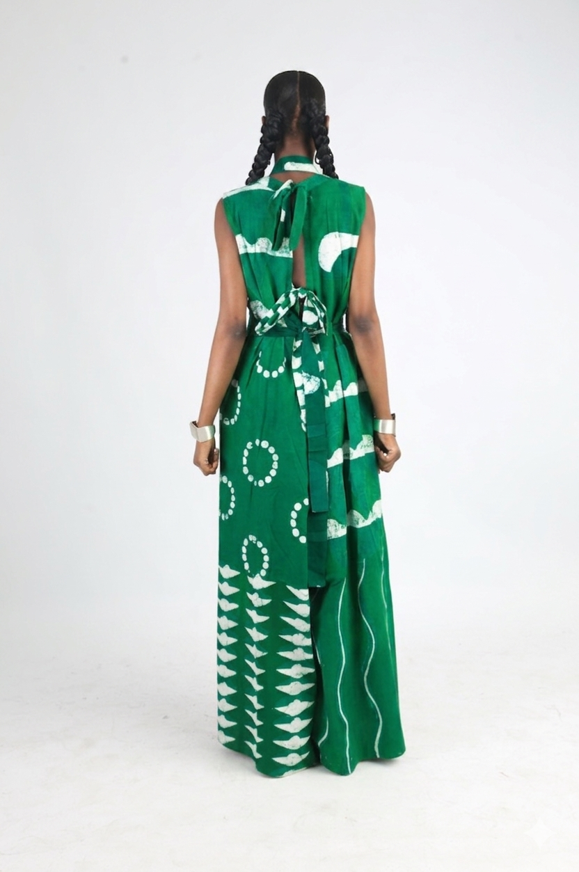 WHITE AND GREEN MULTIPRINT JUMPSUIT