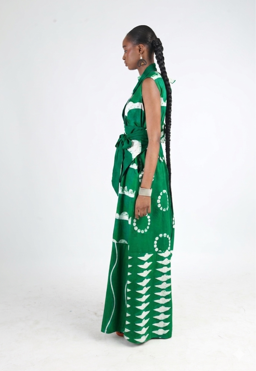 WHITE AND GREEN MULTIPRINT JUMPSUIT