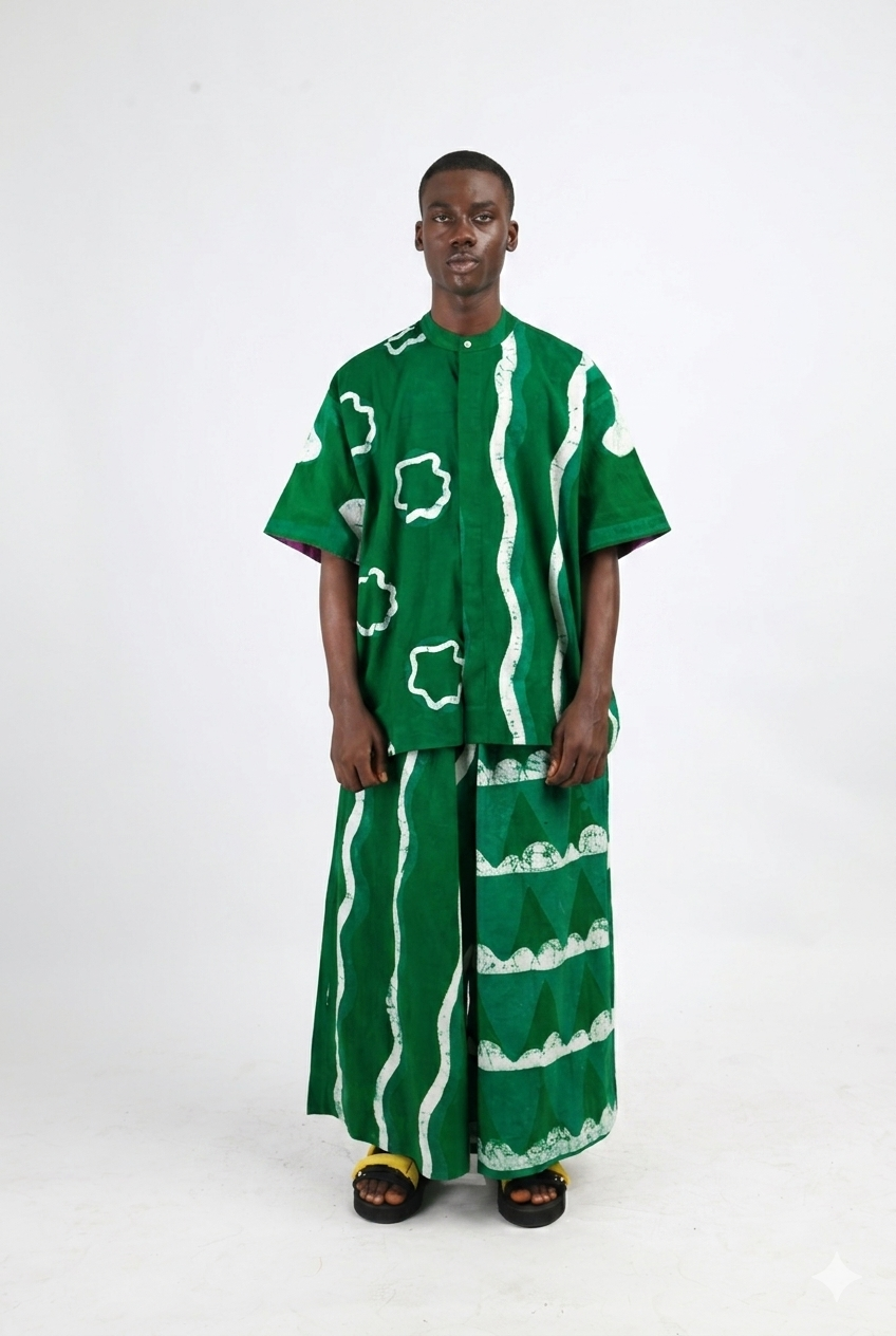 WHITE AND GREEN MULTIPRINT BUBA CULOTTES