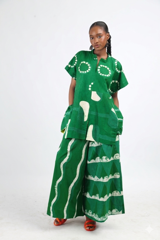 WHITE AND GREEN MULTIPRINT OSAKA TOP