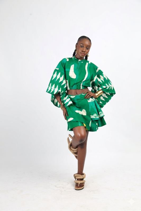 WHITE AND GREEN MULTIPRINT MINI IRO SKIRT