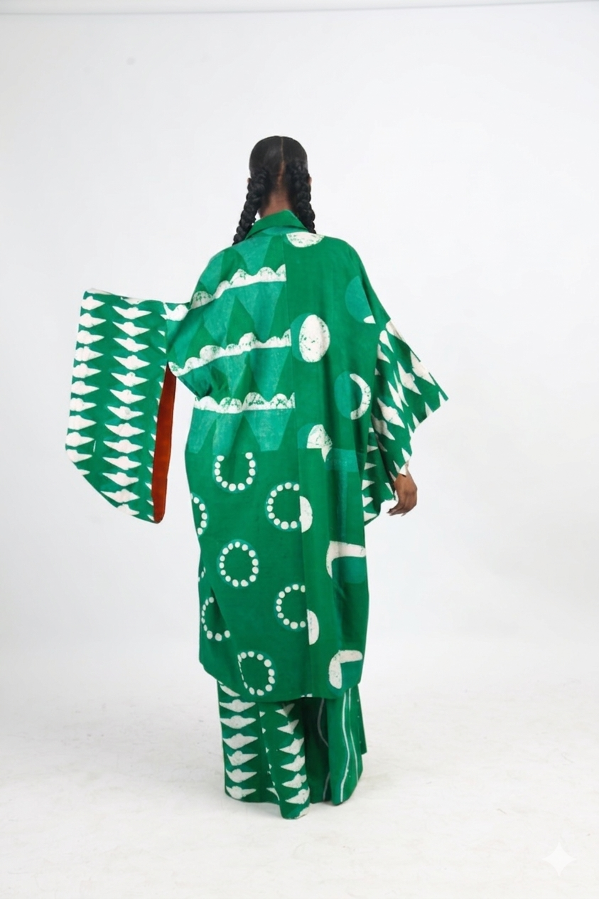 WHITE AND GREEN MULTIPRINT CLASSIC KIMONO