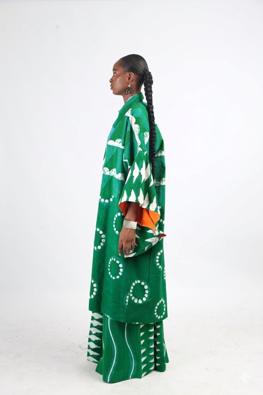 WHITE AND GREEN MULTIPRINT CLASSIC KIMONO