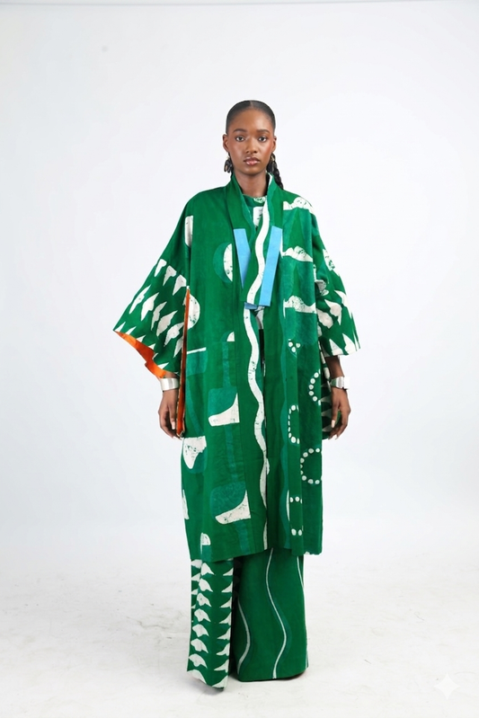 WHITE AND GREEN MULTIPRINT CLASSIC KIMONO