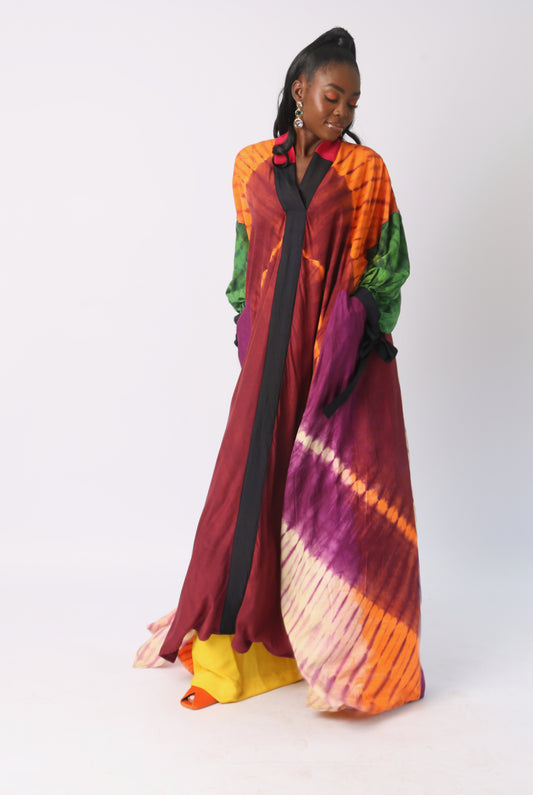 ORANGE, CREAM AND GREEN MULTICOLOUR SHIRT DRESS