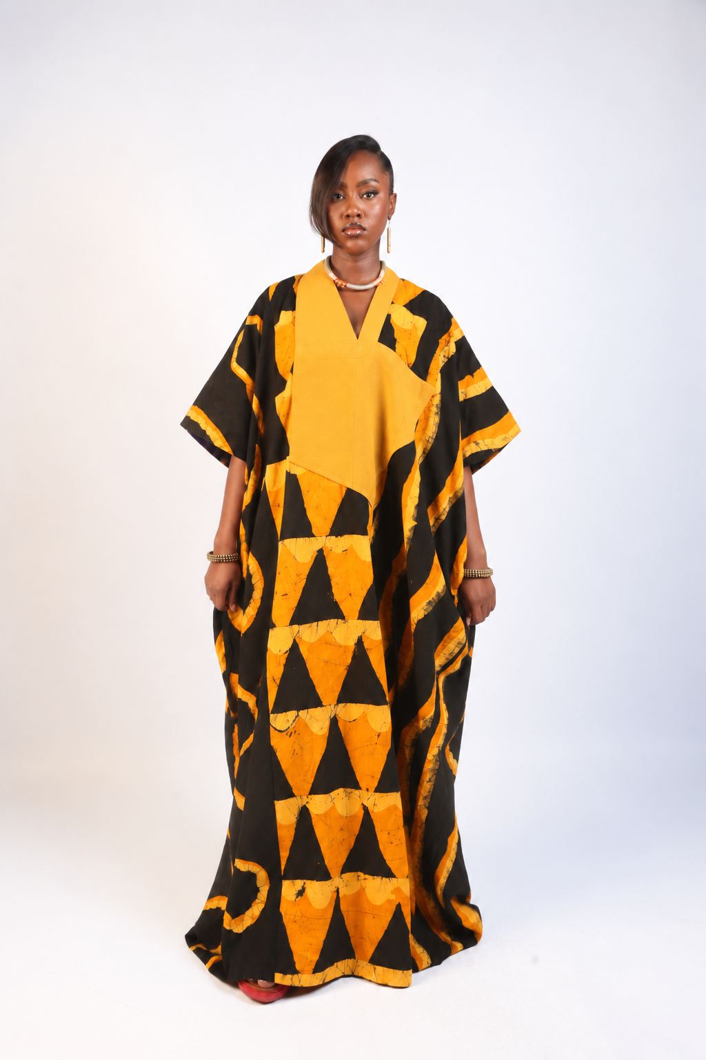 GOLDEN YELLOW AND BLACK MULTIPRINT AGBADA WITH ASOOKE