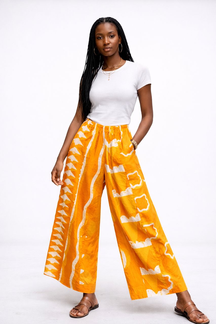 WHITE AND GOLDEN YELLOW MULTIPRINT STRIP CULOTTES